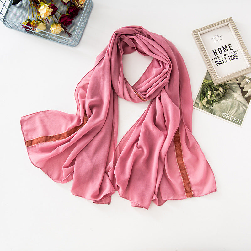 New solid color chiffon  velvet webbing long scarf thin Middle East headscarf Malaysia Indonesia hijab