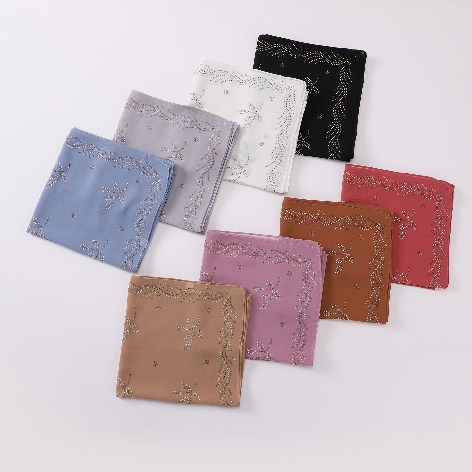 New Pearl Chiffon Leaf Hot Diamond Square Scarf 90 × 90cm Women Headscarf