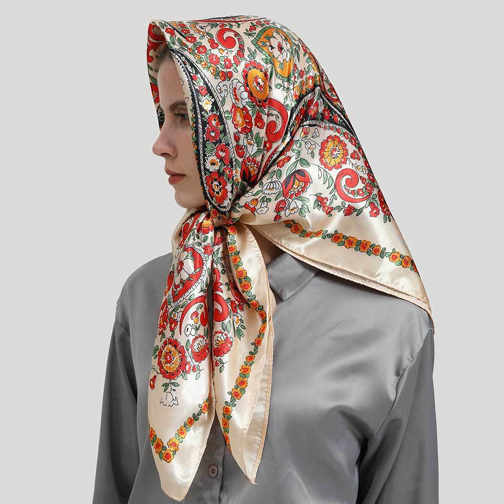 Indonesian, Malay women's head scarf, imitation silk and satin 90cm large square scarf, outer scarf