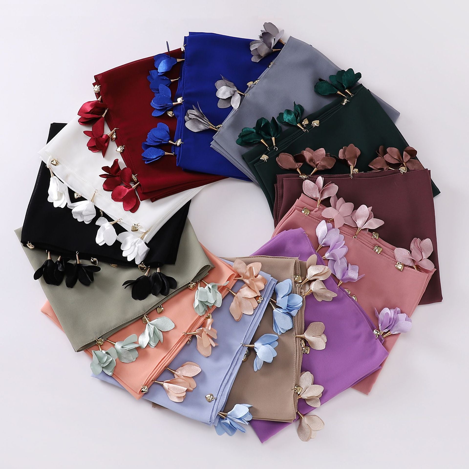 New handmade alloy love flower pearl chiffon scarf middle east headscarf yarn
