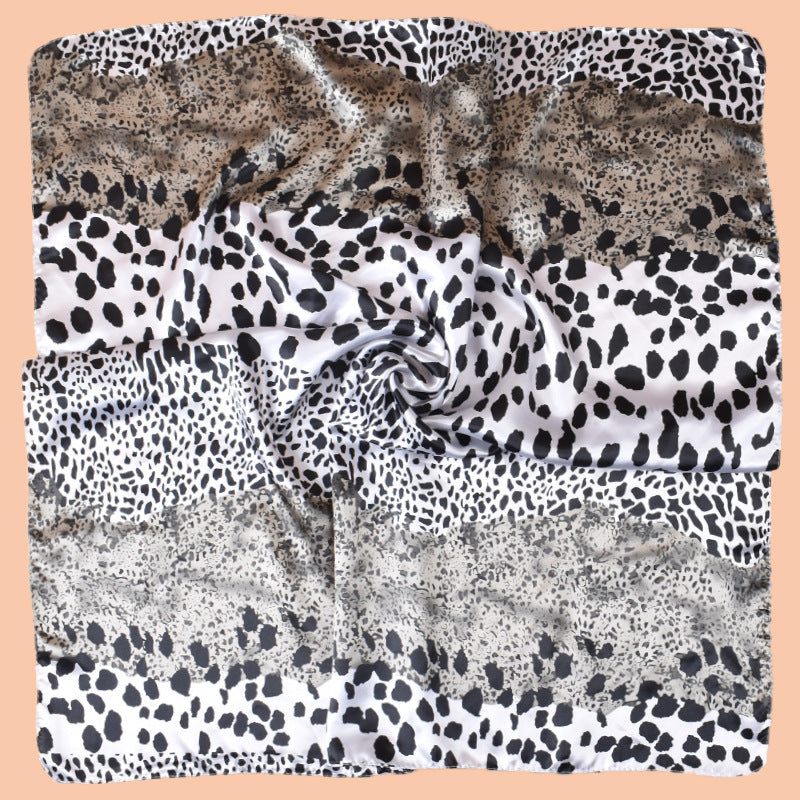 New 90cm-satin color matching size leopard print printed square scarf with sunscreen, bag head silk scarf decoration, scarf