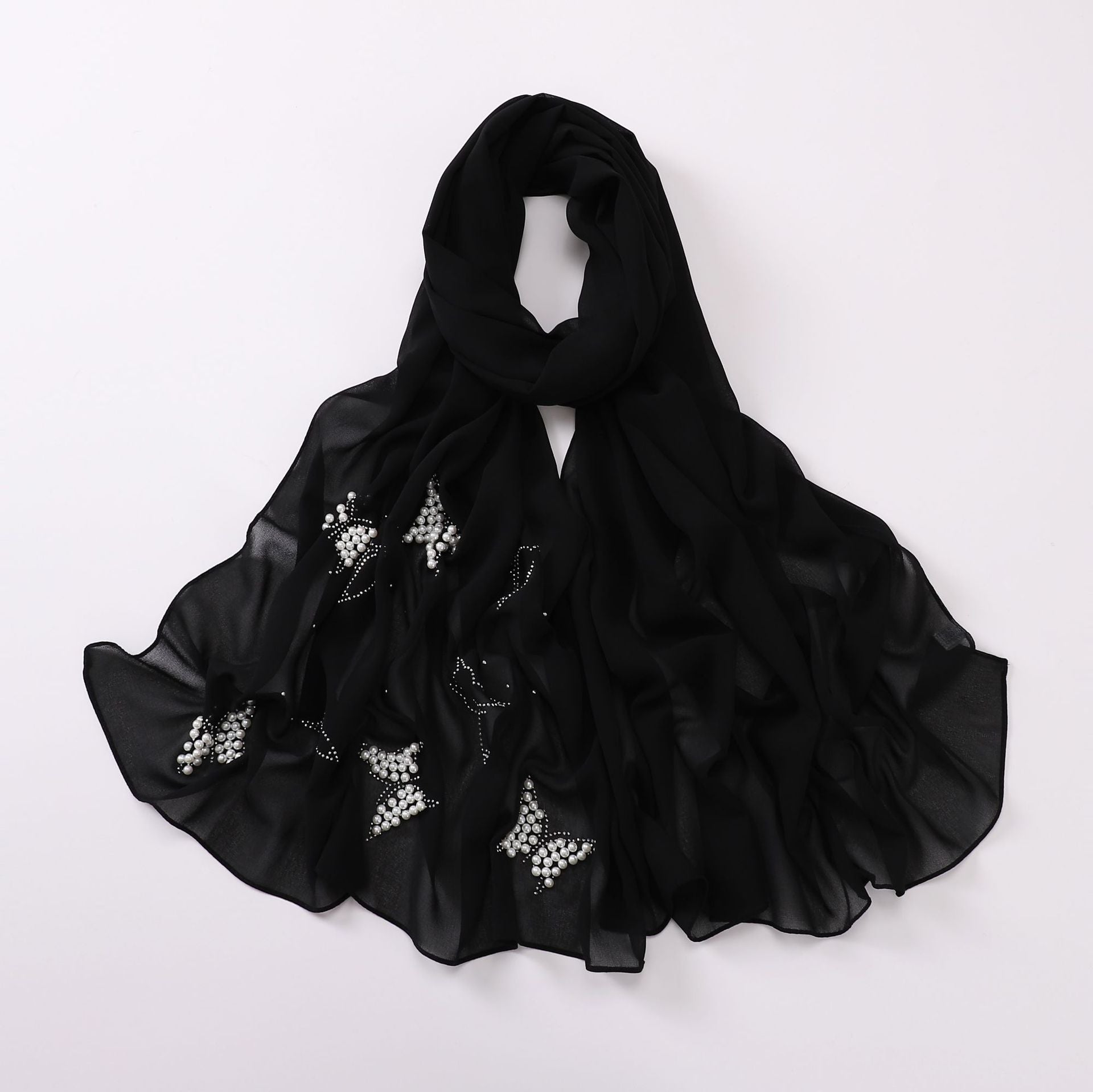 New monochrome chiffon hot diamond beads butterfly scarf gauze malay headscarf middle east Africa hijab