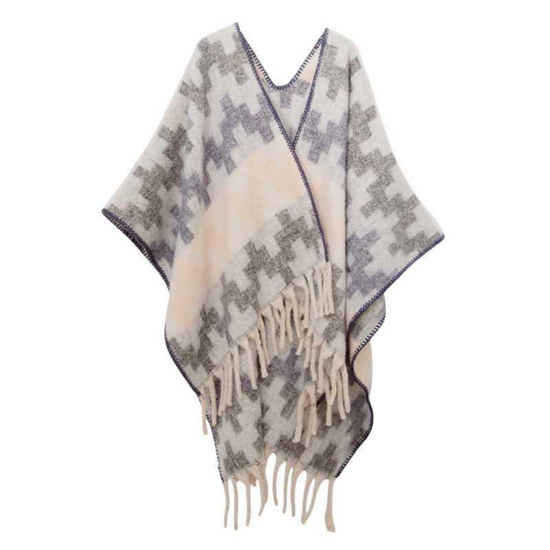 2025 new European and American autumn and winter circle yarn imitation mohair thickened jacquard Great Wall shawl