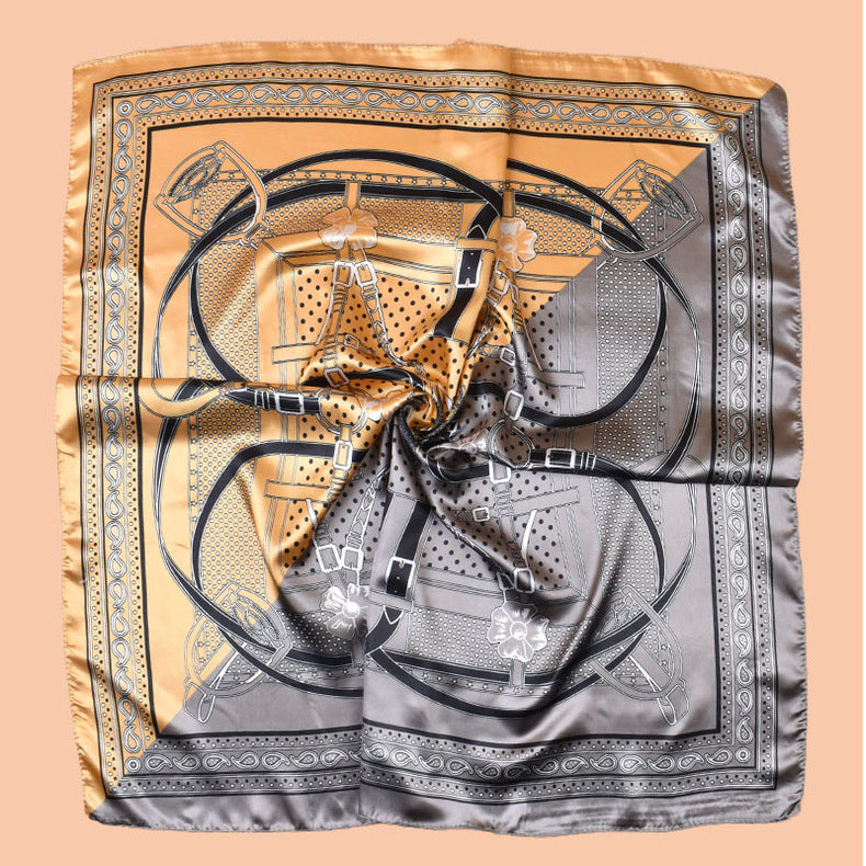2025 new 90-color diced belt chain cashew print square scarf with sunscreen, bag head silk scarf decoration, scarf