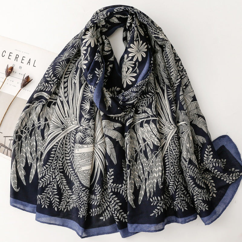 Autumn and Winter Fashion Wheat Ears Plant Flowers Silk Scarf Cotton and linen Feel Travel Vacation Shawl