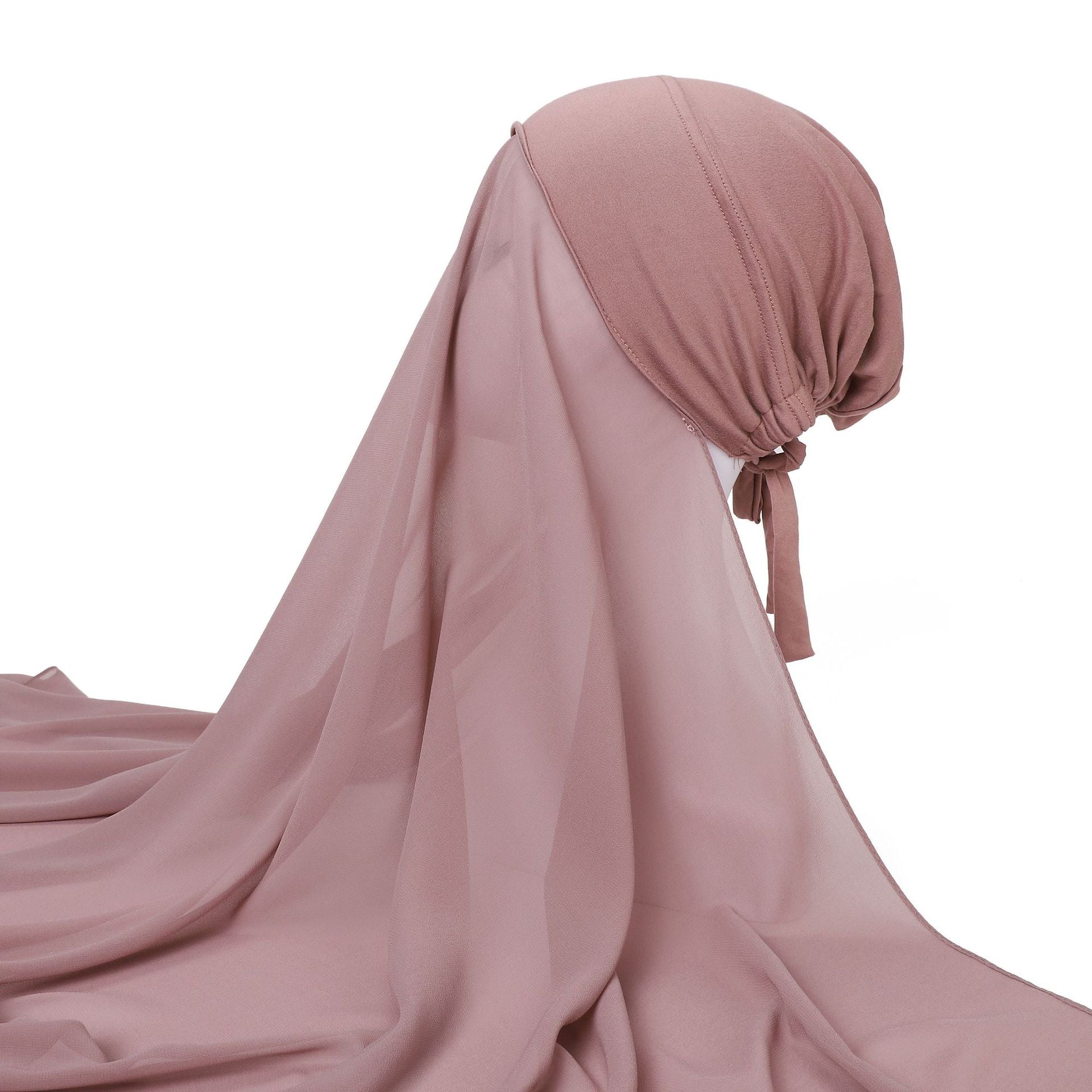 Pearl chiffon bottoming hat set, scarf, milk silk comfortable pullover hat, lazy headscarf.