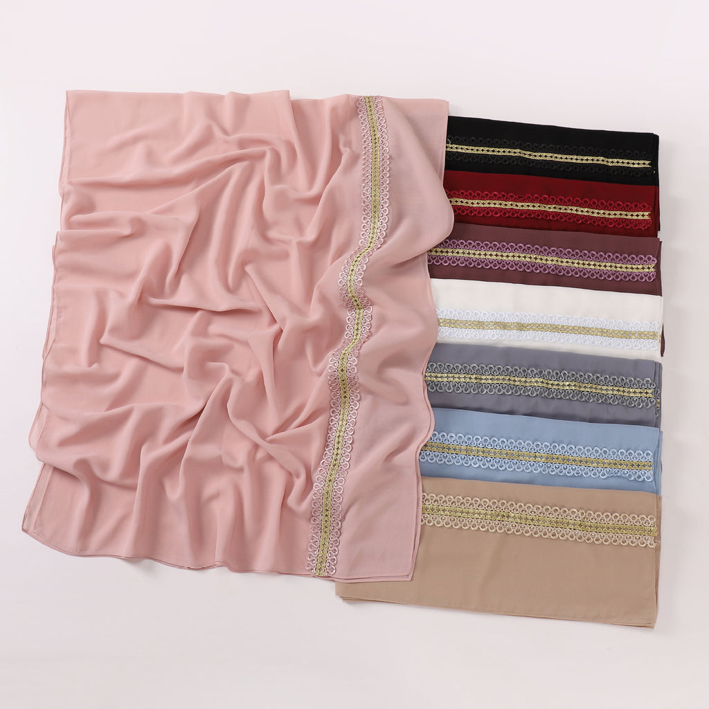 New pearl chiffon color lace long towel, yarn towel, Middle East, Africa, Malaysia, Indonesia headscarf