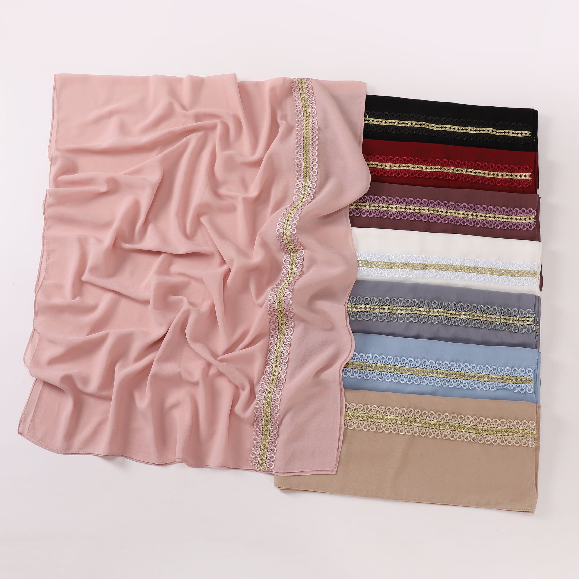 New pearl chiffon color lace long towel, yarn towel, Middle East, Africa, Malaysia, Indonesia headscarf