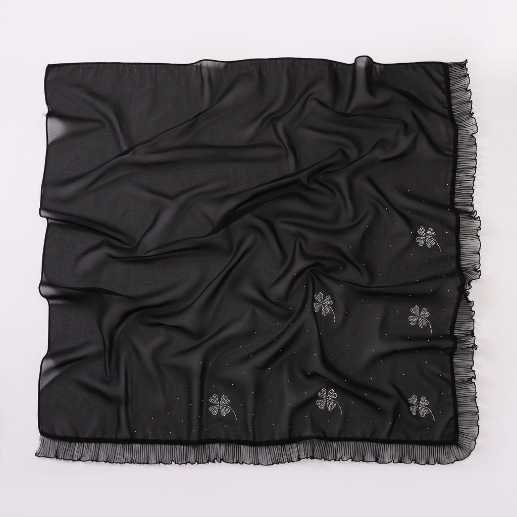 New four-leaf clover hot diamond organ edge pearl chiffon square scarf yarn scarf Middle East and Africa headscarf