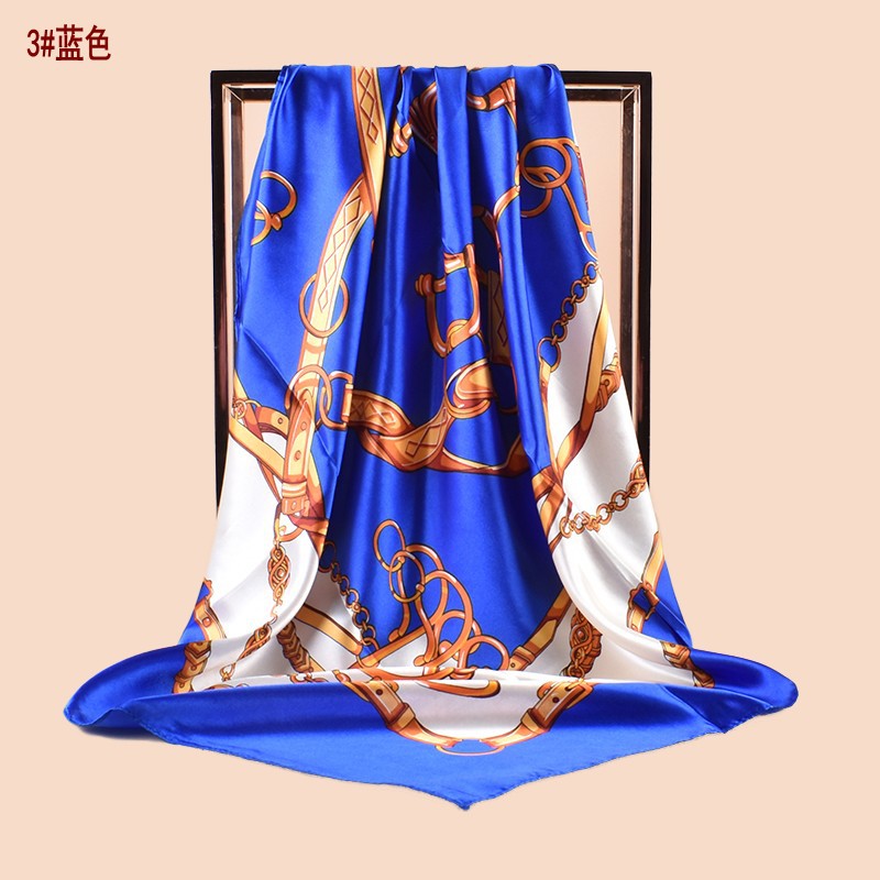 Spring new fashionable versatile large shawl simulation silk chain printed silk scarf head scarf 90cm-color square scarf