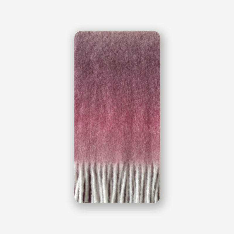 Wool blend gradual change marshmallow fringed scarf women's autumn and winter atmosphere with soft wool scarf