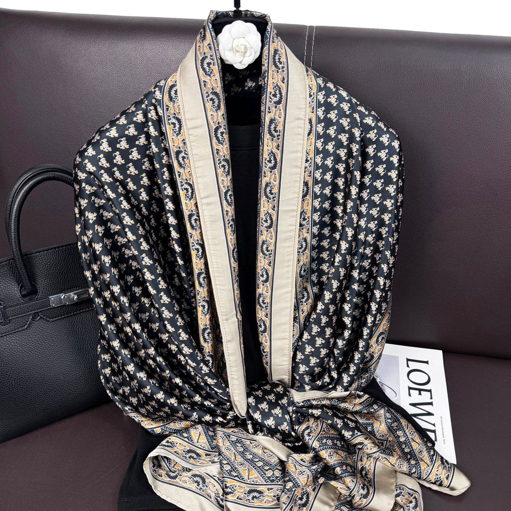 Spring Korean version of ethnic women's head silk scarf, simple and elegant versatile travel and vacation sunscreen shawl scarf