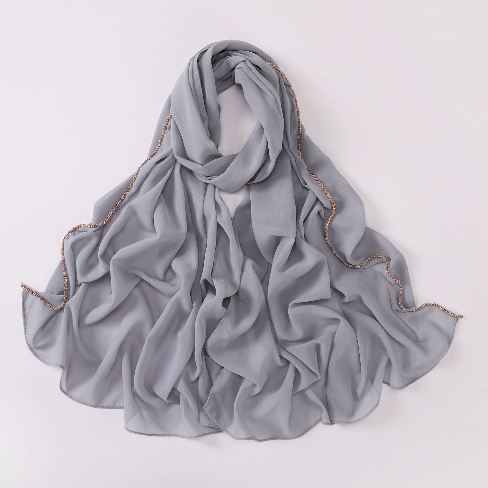 Diamond copper chain washable chiffon scarf yarn scarf Middle East Africa headscarf Malay headscarf