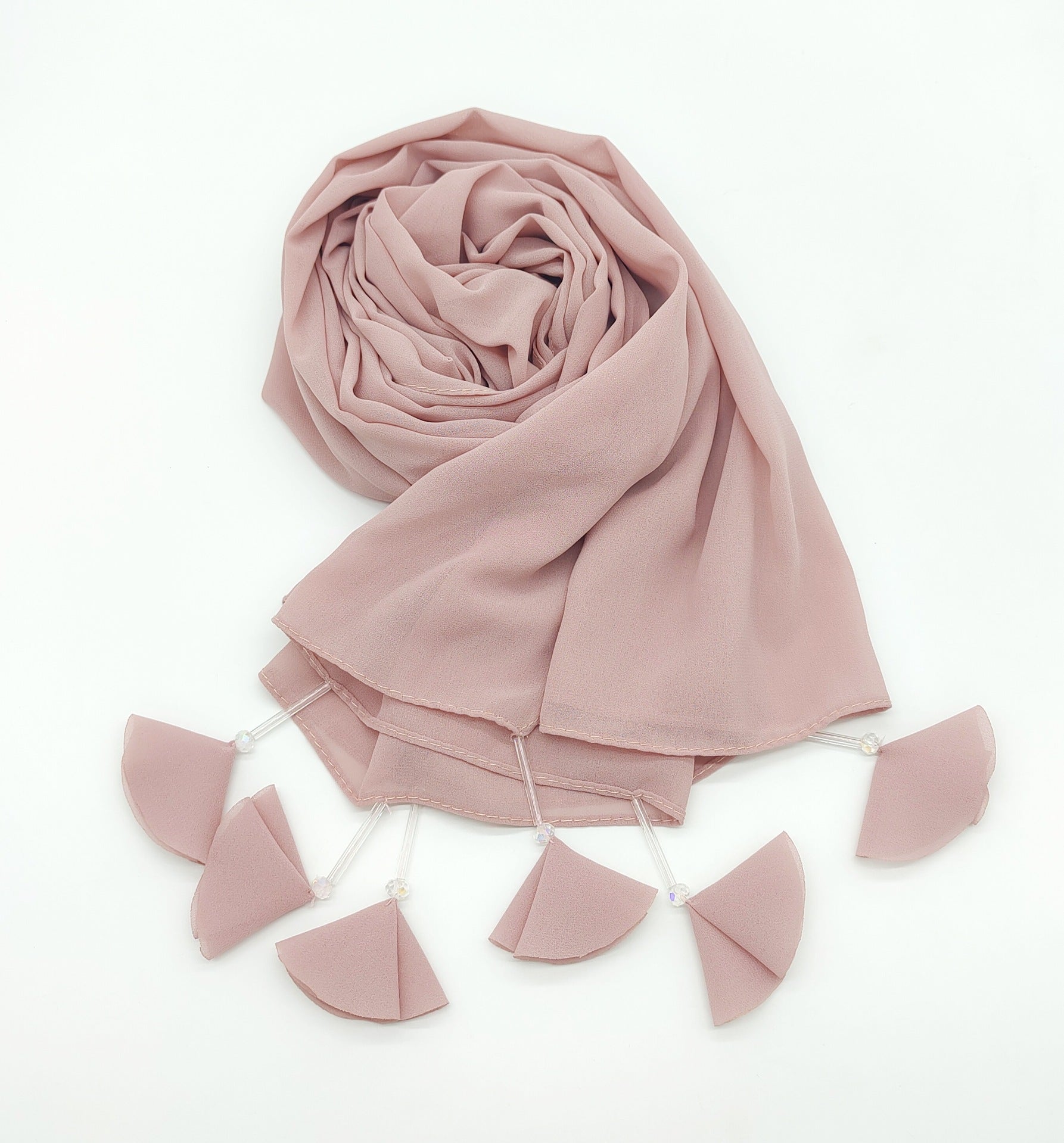New crystal flower fringed pearl chiffon long towel women's hijab malaysia Indonesian Headscarf