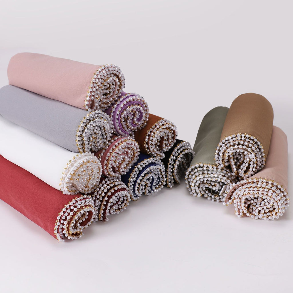 75D pearl chiffon double chain beaded scarf Malaysian headscarf Middle East Africa hijab