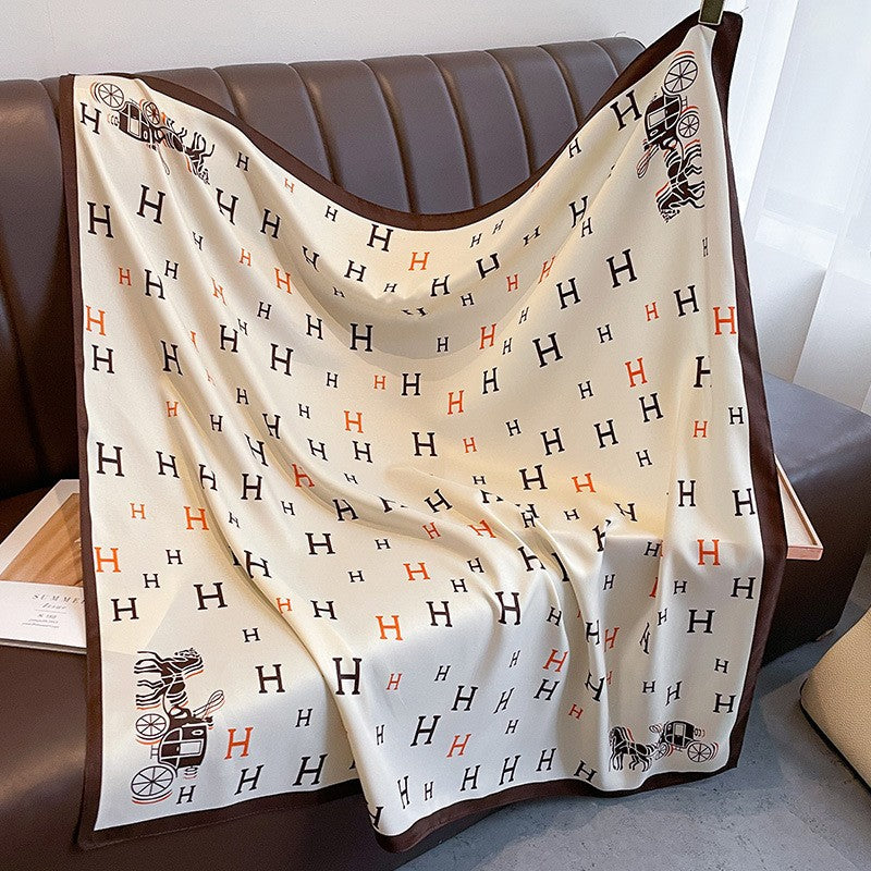 New square scarf, French retro silk scarf, women's twill silk scarf, neck cover, shawl printed scarf, weatherproof