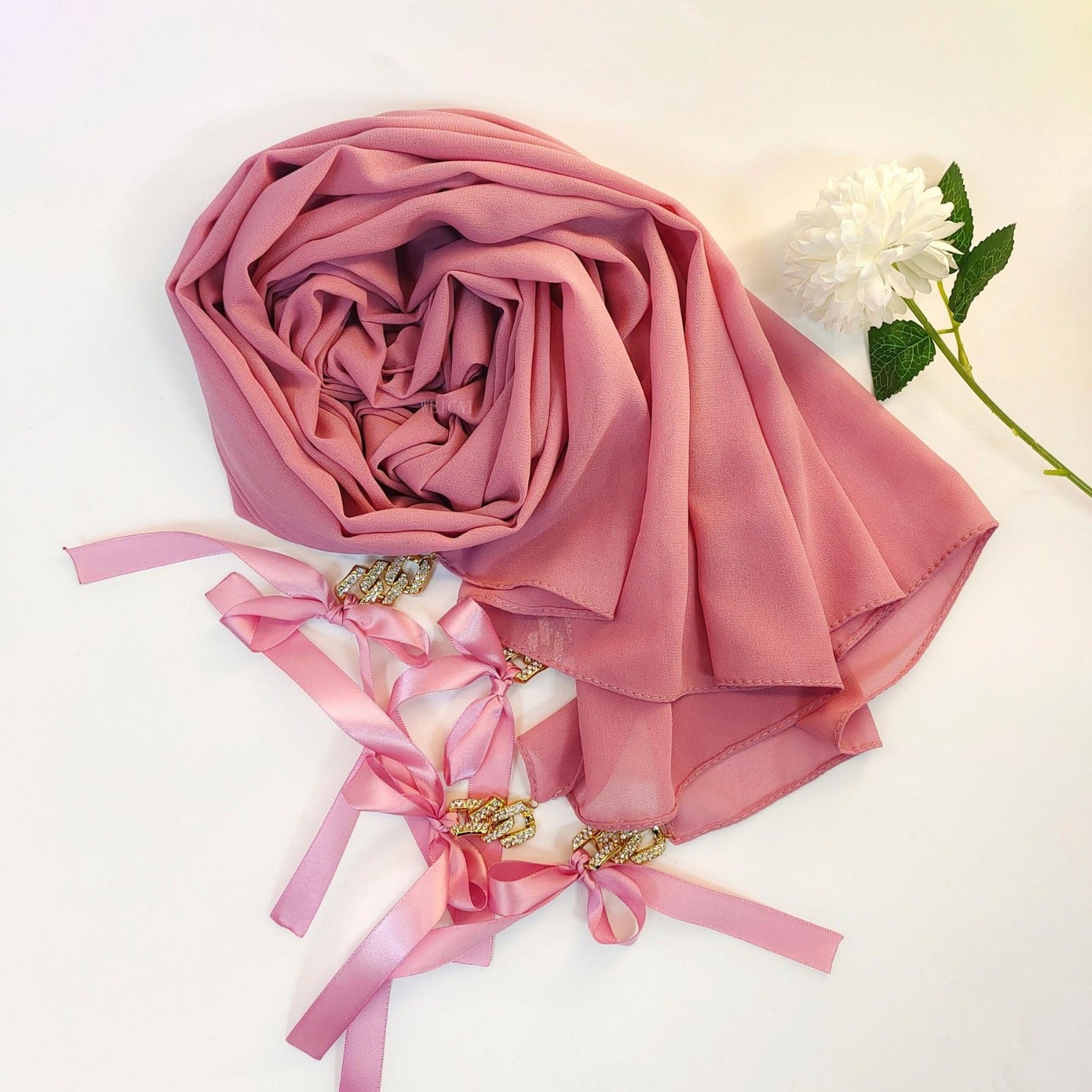 New ins fashion monochrome pearl chiffon diamond jewelry bow tassel  bag headscarf hijab