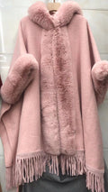 European and American autumn and winter new imitation fur collar hooded fringed knitted cardigan shawl cape jacket 0858 #