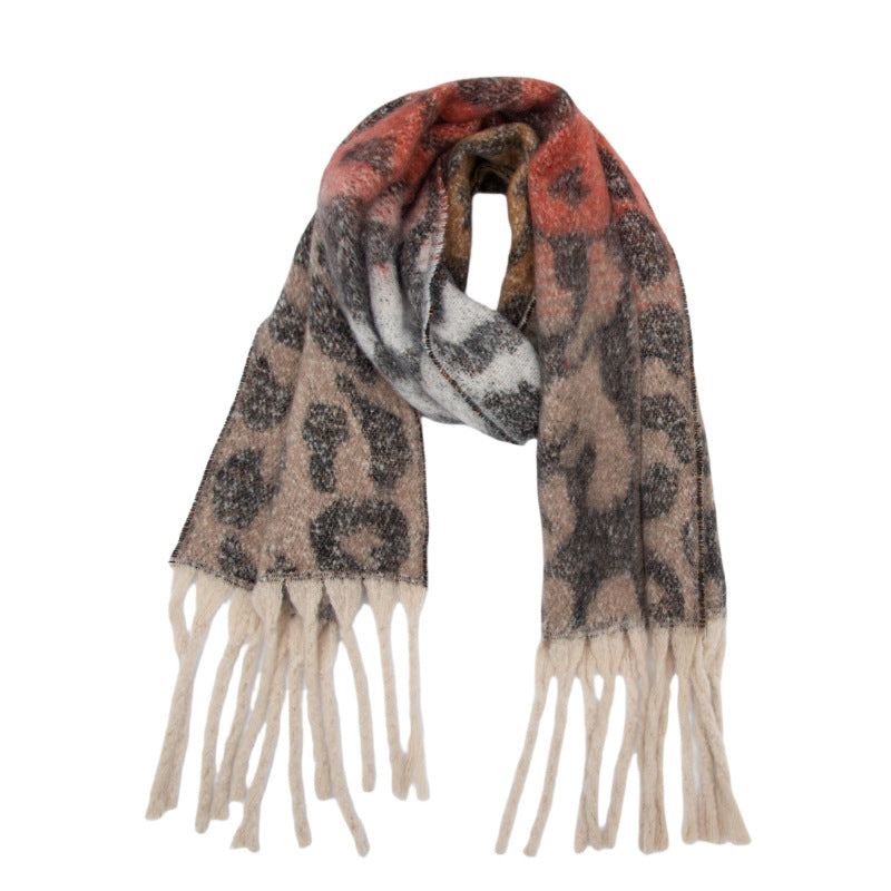 Europe, America, autumn and winter new loop yarn imitation mohair jacquard leopard print scarf
