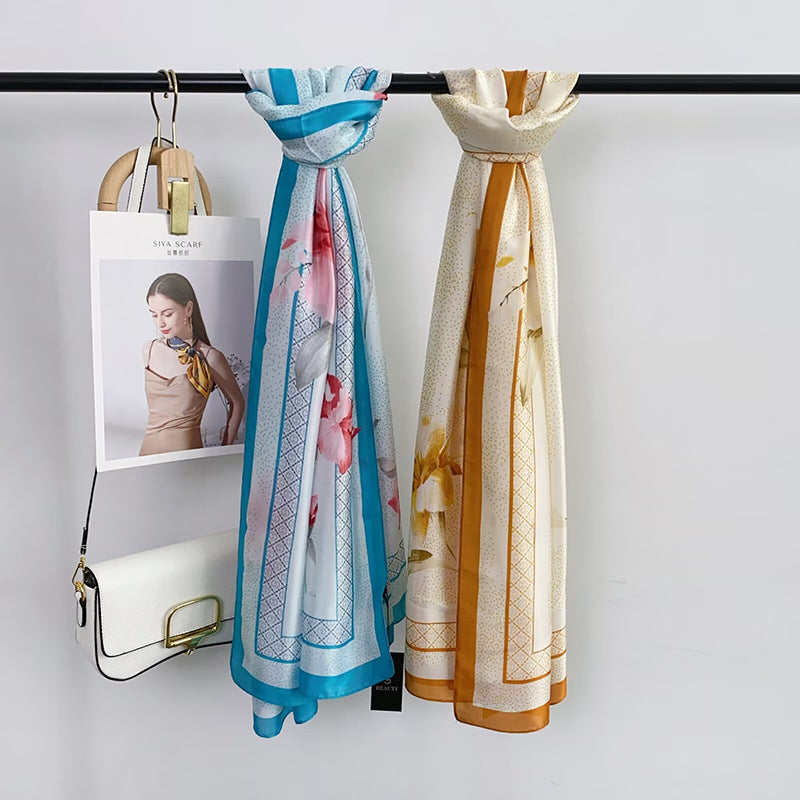 Spring and summer fashionable, fresh and elegant, light and thin sunscreen, silk scarf, large shawl, ethnic women's decorative headscarf, scarf.