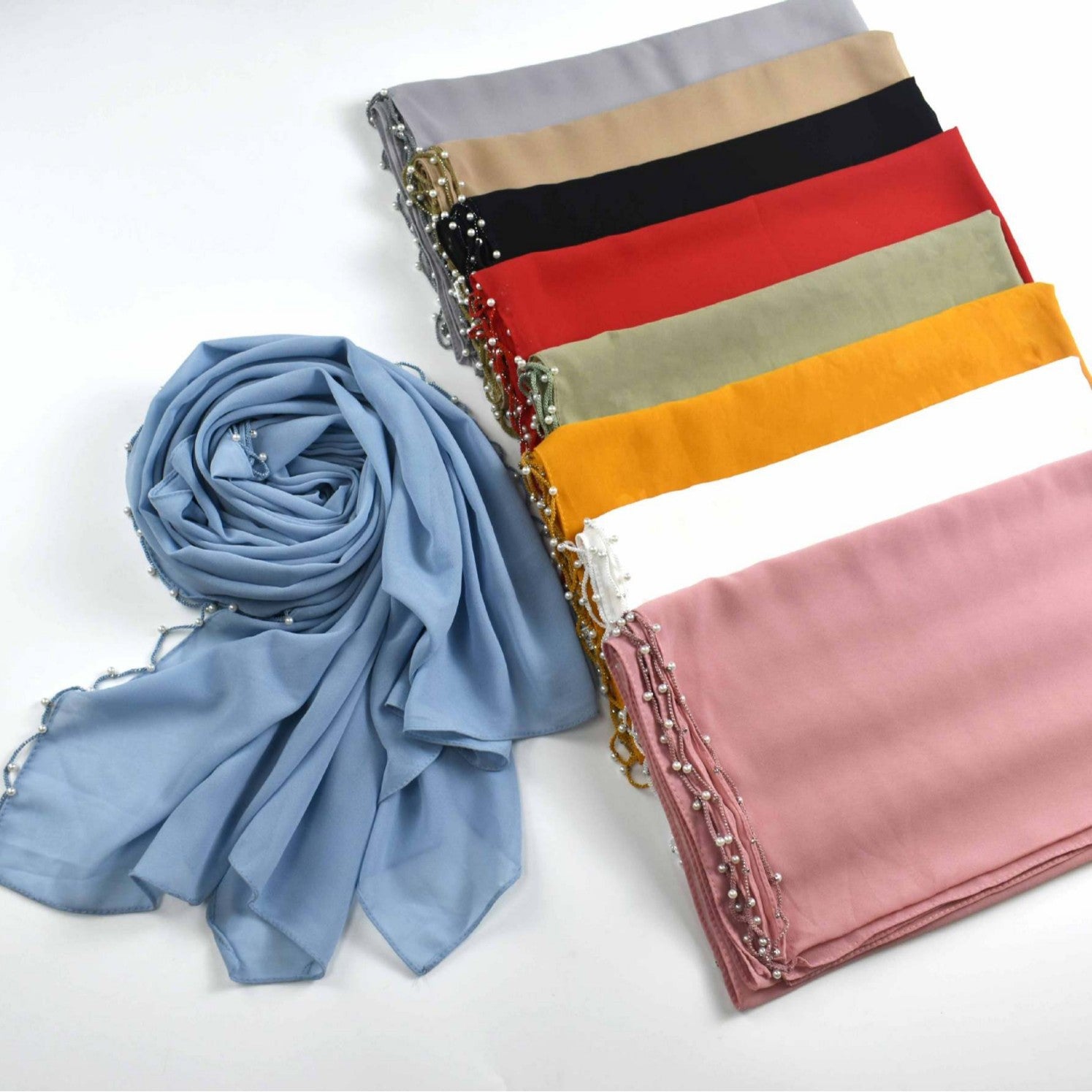 New chiffon wavy edge beaded long towel African hijab yarn towel Middle East headscarf Malay towel