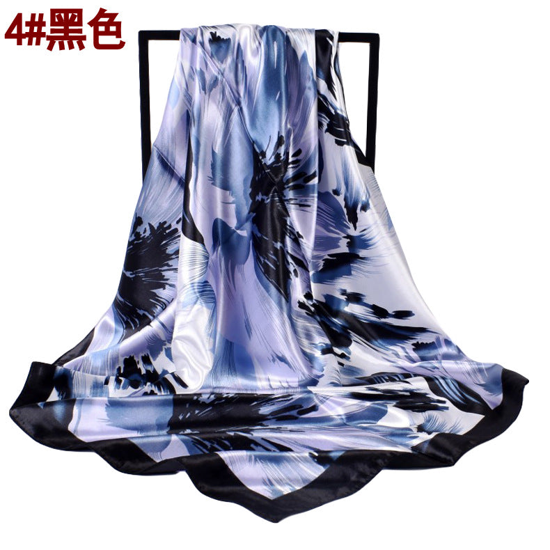Fashion autumn and winter new 90-color diced imitation silk feather square silk scarf, scarf