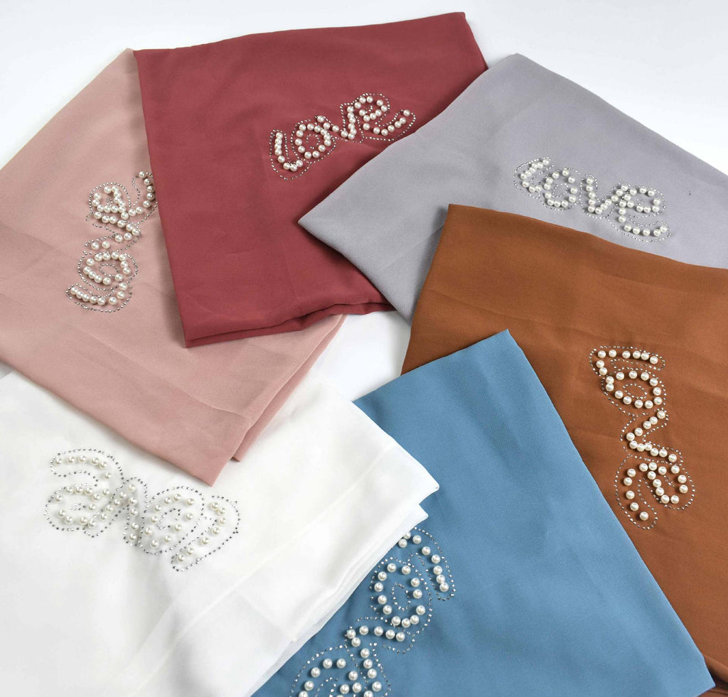 Monochrome pearl chiffon hot diamond square scarf hijab