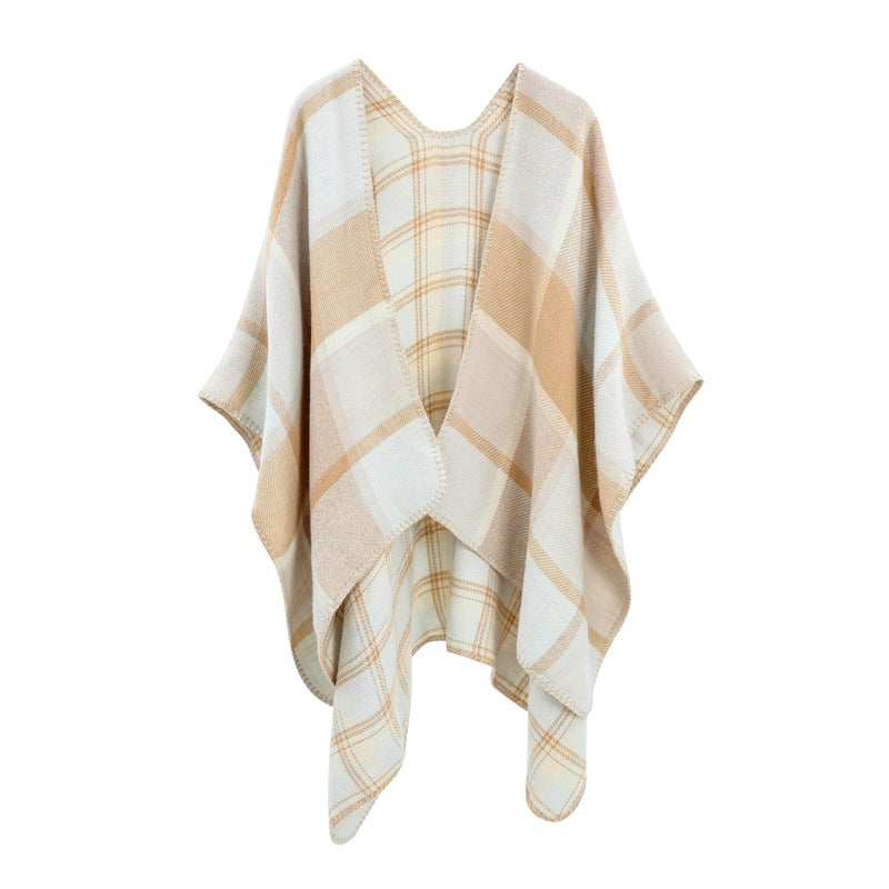 Europe, America, autumn and winter new season ladies imitation cashmere double-sided plaid shawl