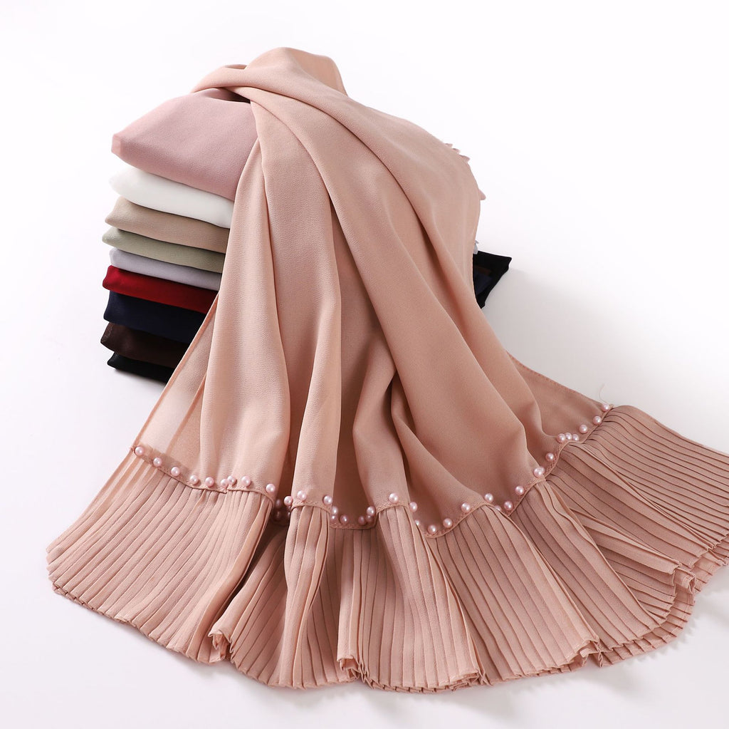 New pearl chiffon, pleated beaded scarf, gauze, malay headscarf, middle east Africa hijab