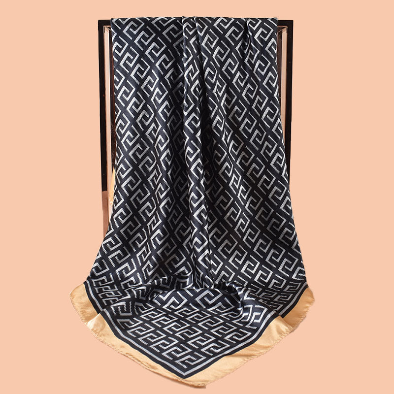 New 90cm-satin geometric inverted double C printing square scarf with sunscreen, bag head silk scarf decoration, scarf