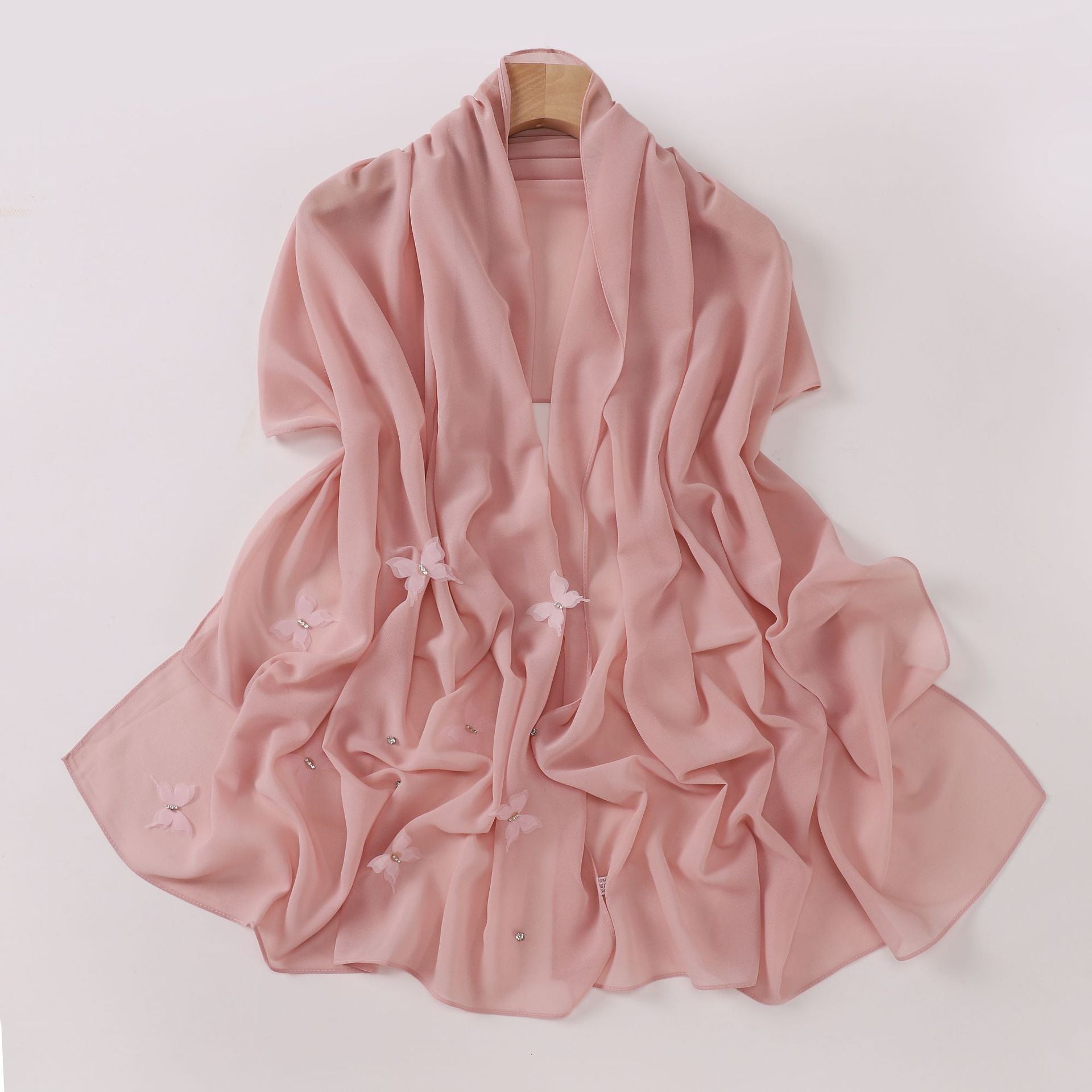 Pearl chiffon point drill butterfly nail drill long towel beautiful yarn Middle East Saudi Africa headscarf