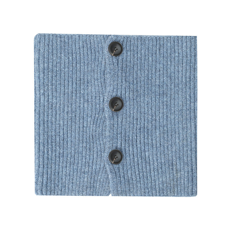 2025 new European, American winter Korean version wool solid color flower button knitted scarf