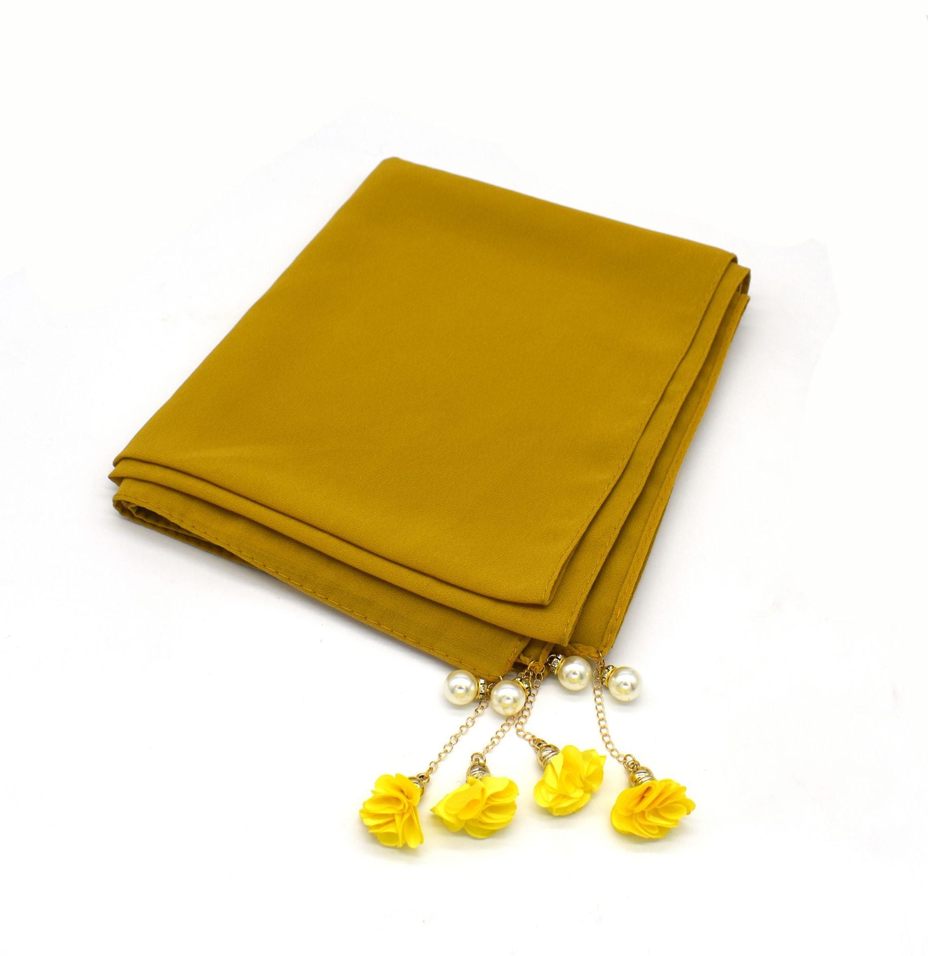 New monochrome pearl chiffon bubble bag headscarf exquisite pearl flower scarf women's scarf hijab