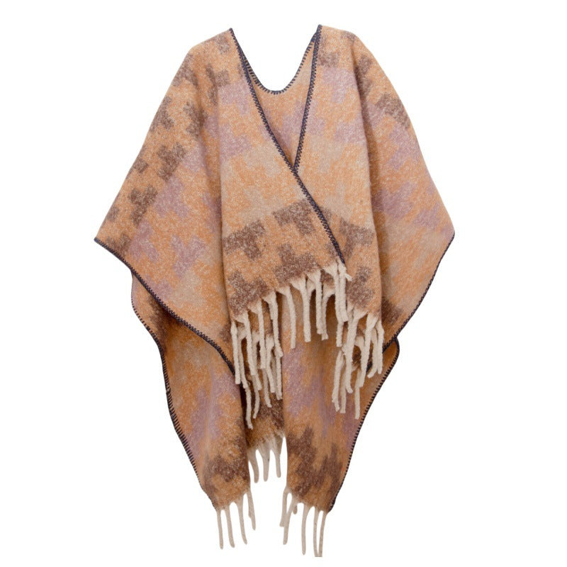 2025 new European and American autumn and winter circle yarn imitation mohair thickened jacquard Great Wall shawl