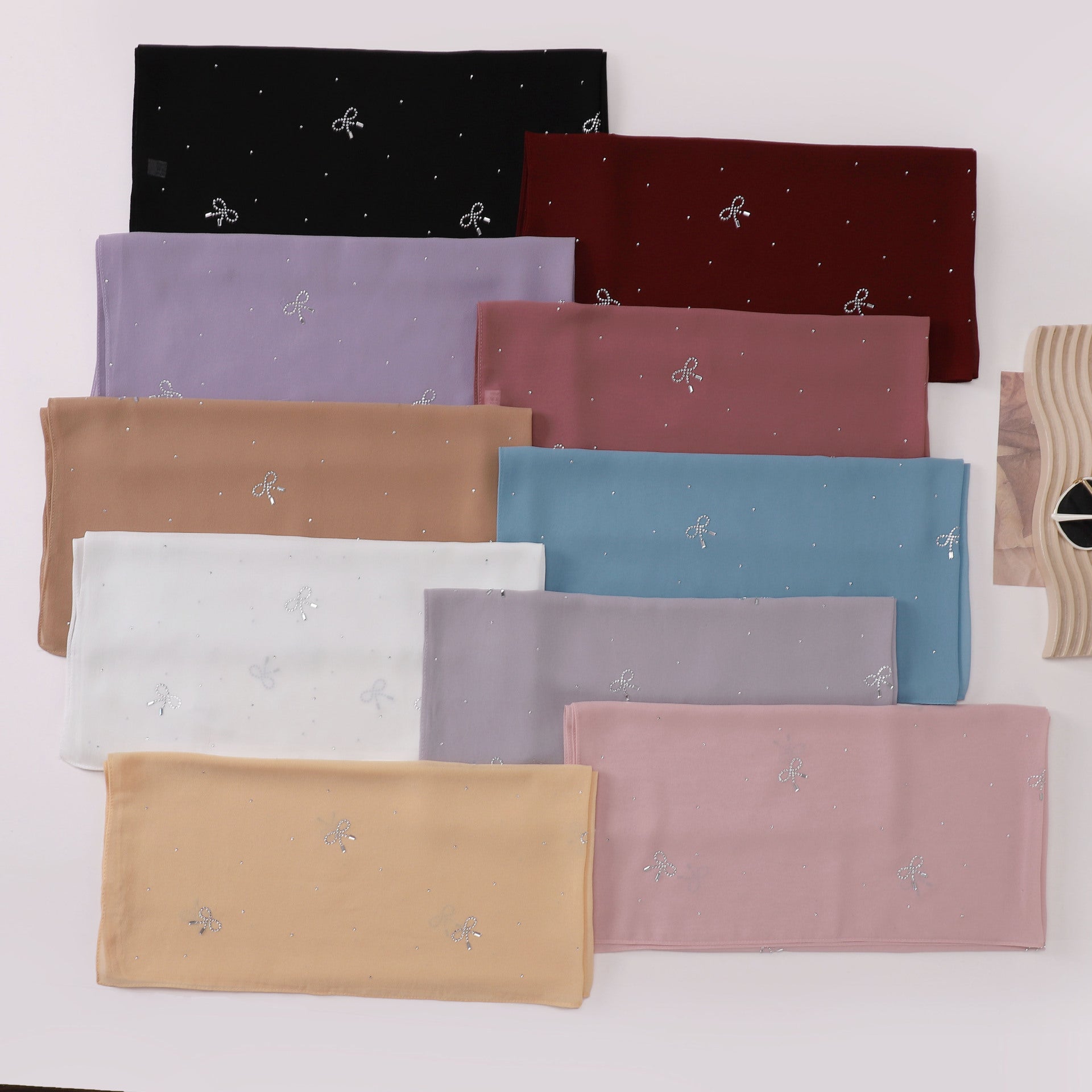 Simple solid color hot diamond pearl chiffon square scarf fashion scarf 90CM