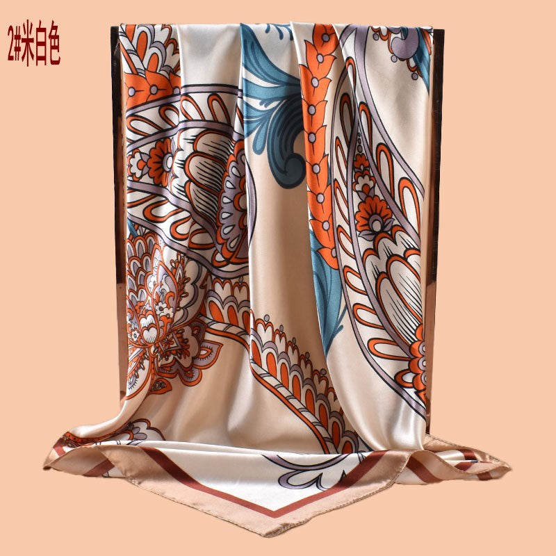 2025 new 90cm-satin water drop-shaped cashew print square scarf with sunscreen bag head silk scarf decorative scarf