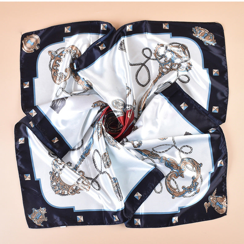 Spring new large shawl simulation silk metal key printing silk scarf bag head scarf 90-color diced large square scarf batch