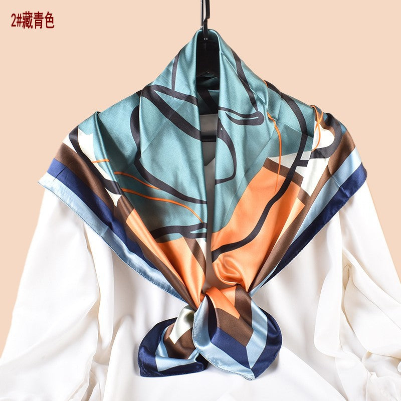 Spring and summer versatile decorative scarf silk scarf temperament rose printing high-quality satin 90 satin square scarf