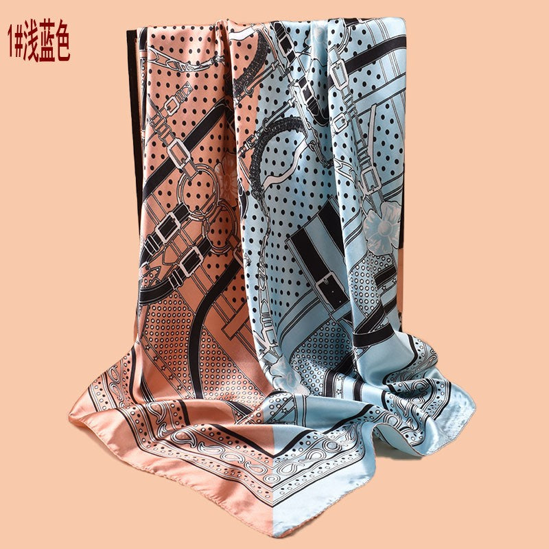 2025 new 90-color diced belt chain cashew print square scarf with sunscreen, bag head silk scarf decoration, scarf
