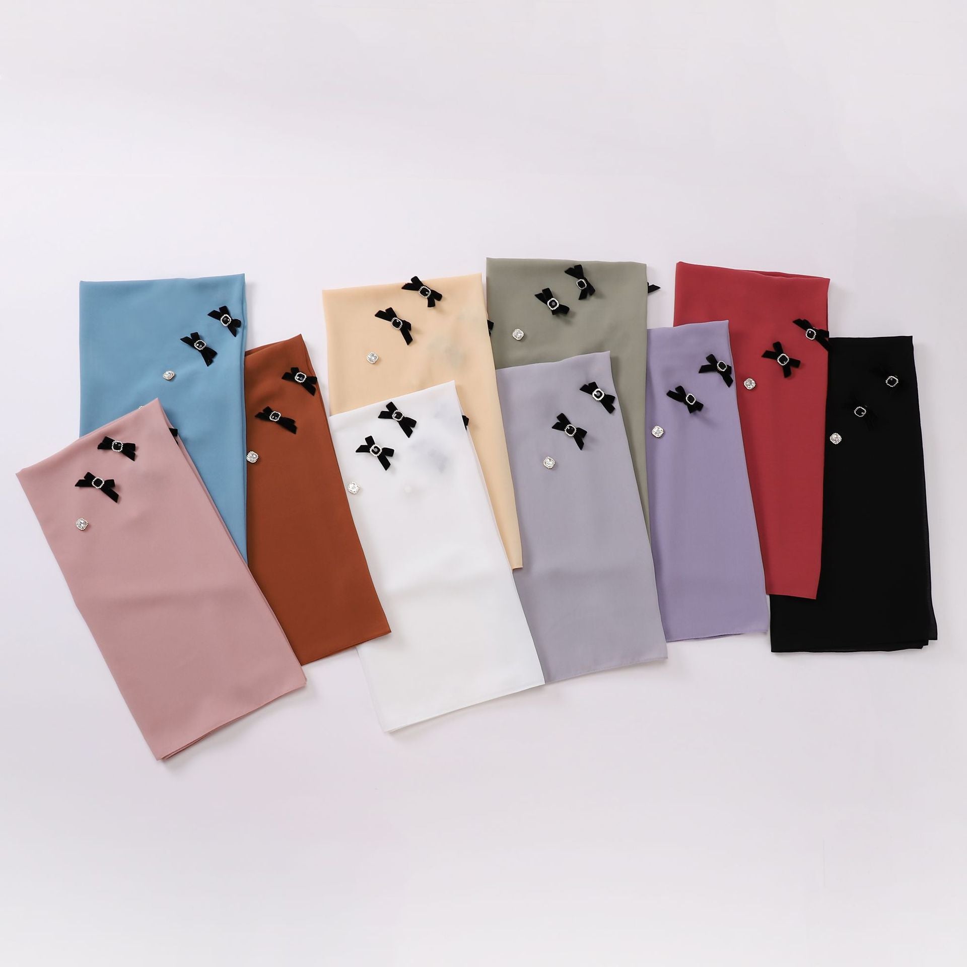 Bow rhinestone pearl chiffon square scarf yarn sweet headscarf convenient cover