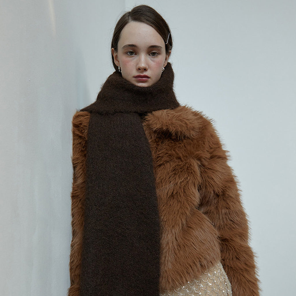 Korean designer wool-blend solid-color knitted scarf women's winter thickened atmosphere and enlarged wool scarf