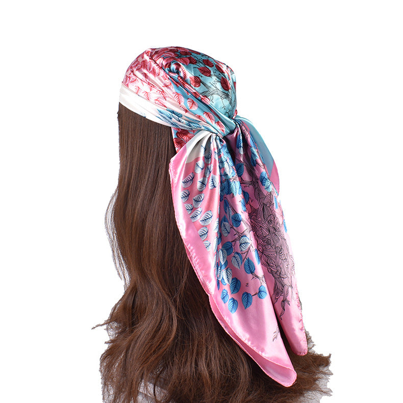New fashionable retro multicolored leaf print 90-color diced large square scarf silk scarf headscarf