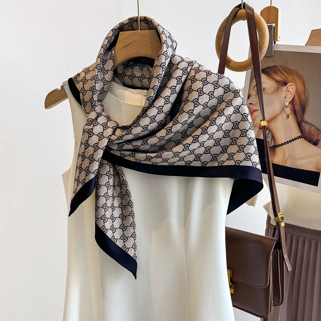 Plaid scarf twill silk large square scarf travel sunscreen shawl decorative headscarf 90cm letter silk scarf new