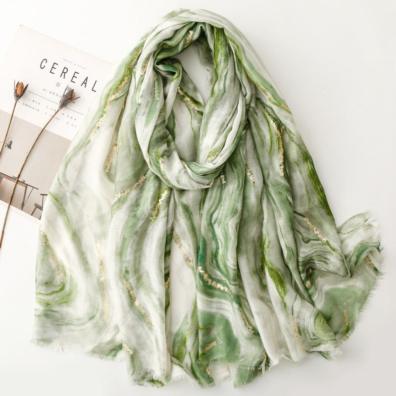Spring and summer cotton and linen feel scarf bronzing Hexi corridor corrugated burr silk scarf warm shawl