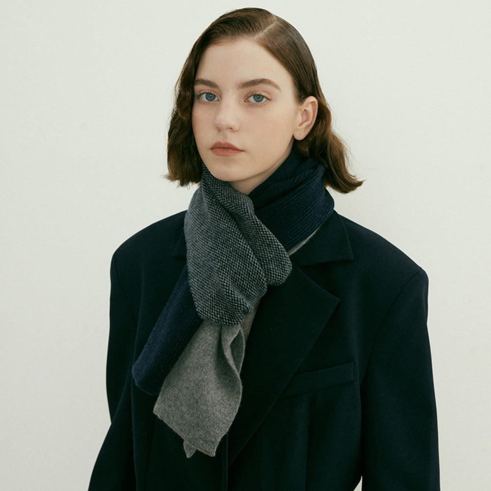 Korean designer has the same niche splicing, changing needle color matching, knitted scarf, women's autumn and winter warm wool small scarf