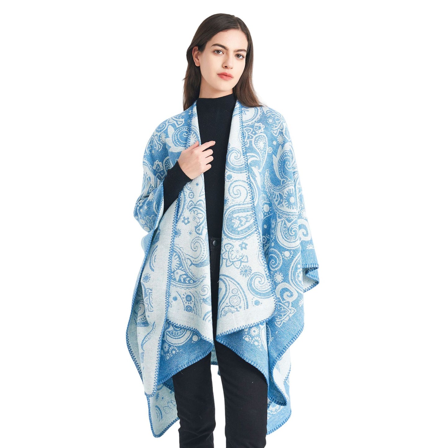 Europe, America Spring Autumn Winter 2025 New Women's Wool Jacquard Cashew Flower Shawl