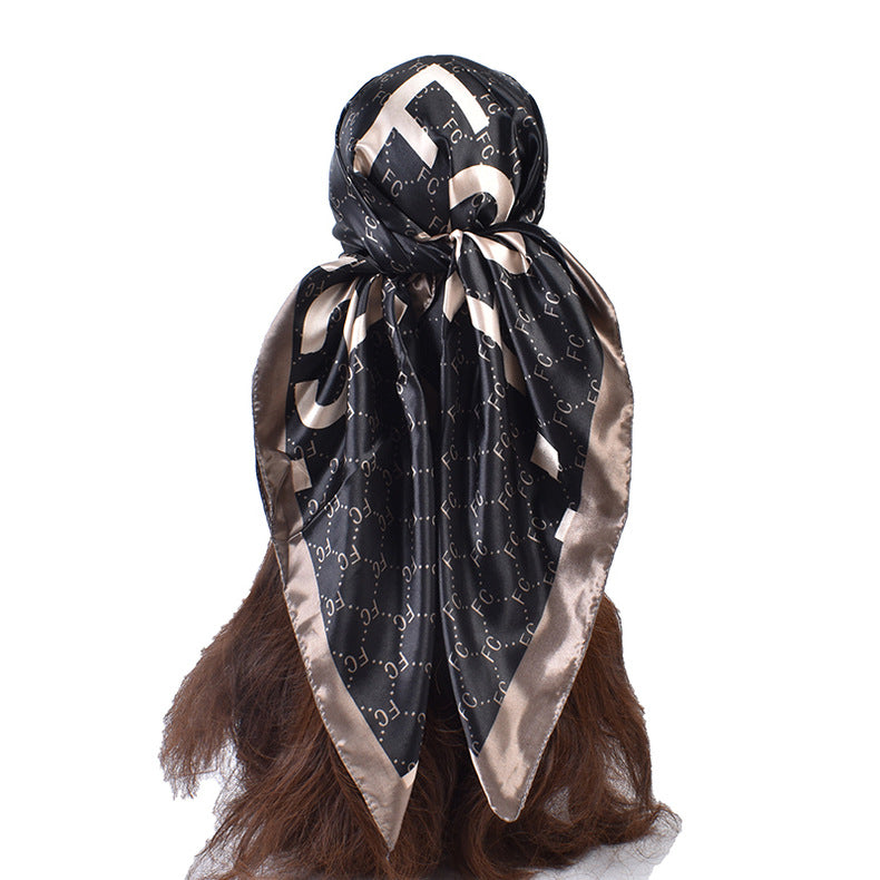 New fashionable rhombus letter pattern printing 90-satin large square towel, headscarf