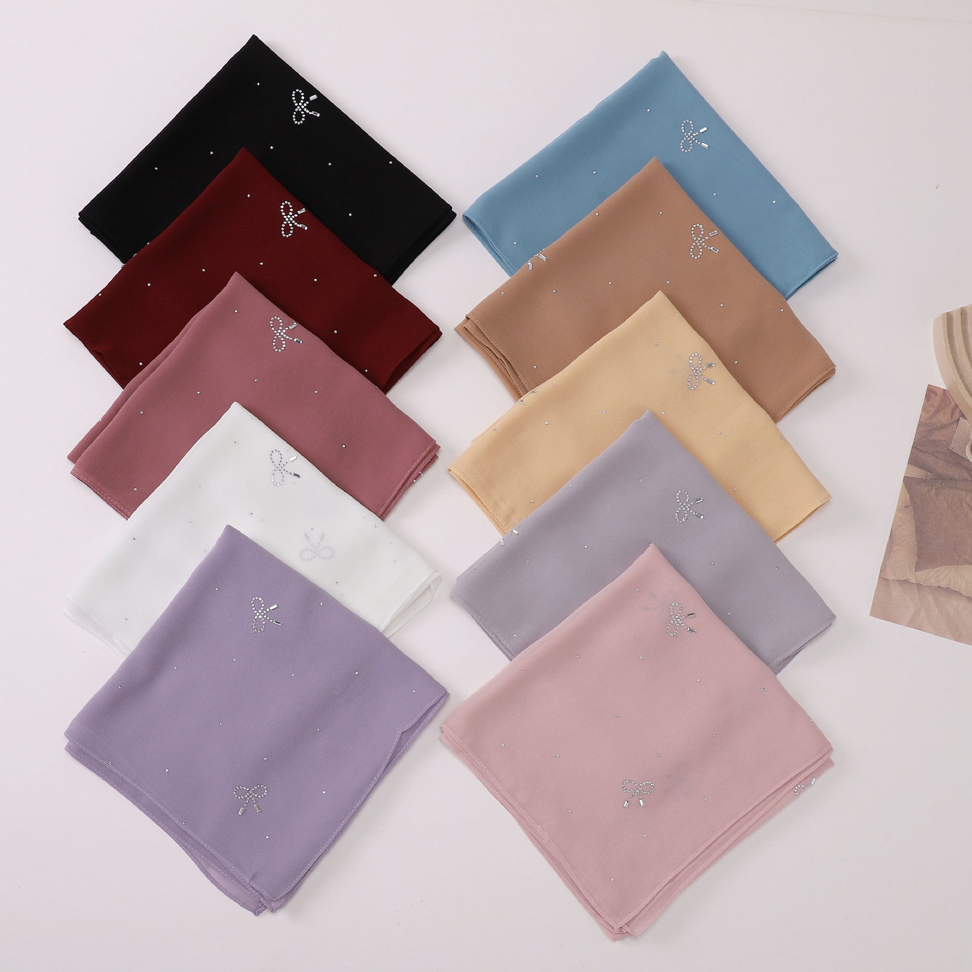 Simple solid color hot diamond pearl chiffon square scarf fashion scarf 90CM