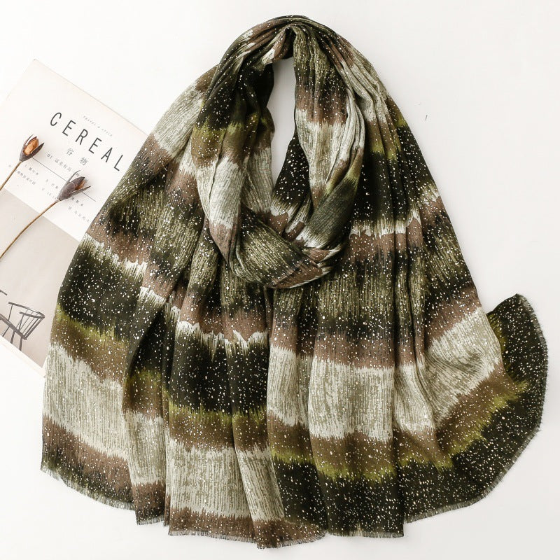 Cotton and linen feel scarf soft silk scarf bronzing cloud gradual change color rough edge printing shawl women