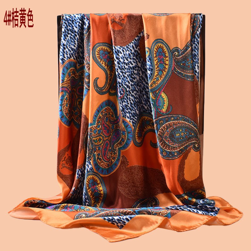 2025 new 90cm-color diced cashew nut leopard print square scarf with sunscreen, head silk scarf decorative scarf